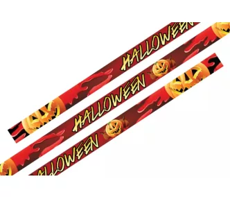   Bratari textile  (15x340mm, cu imprimare color pe o parte) - Halloween dovleac - cu inel din plastic