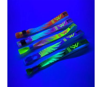   Bratari textile(15x340mm, cu imprimare colora FLUO pe o parte, date variabile) - cu inel din plastic de unica folosinta