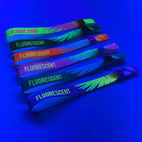 Bratari textile (15x340mm, cu imprimare color FLUO pe o parte) personalizat full color - cu inel din plastic reutilizabil