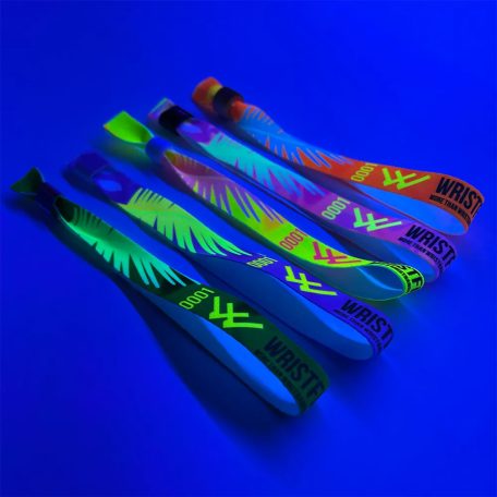 Brățari textile (15x340mm, cu imprimare FLUO color pe o parte, date variabile) - cu inel din plastic reutilizabil