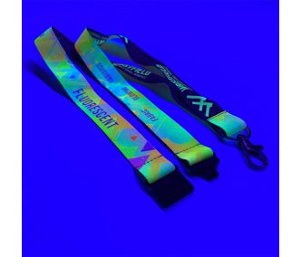   Șnur satinat pentru gât, personalizat 20x900mm - cu imprimare FLUO - cu carabină și cataramă de siguranță detașabilă