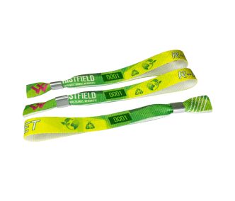   Bratari textile R-PET (din sticle PET reciclate, 15x340mm, cu imprimare color pe o parte, date variabile) - cu inel de aluminiu