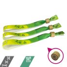 Bratari textile R-PET (din sticle PET reciclate, 15x340mm, cu imprimare color pe o parte, date variabile) - cu inel din bambus/plastic cu autoînchidere